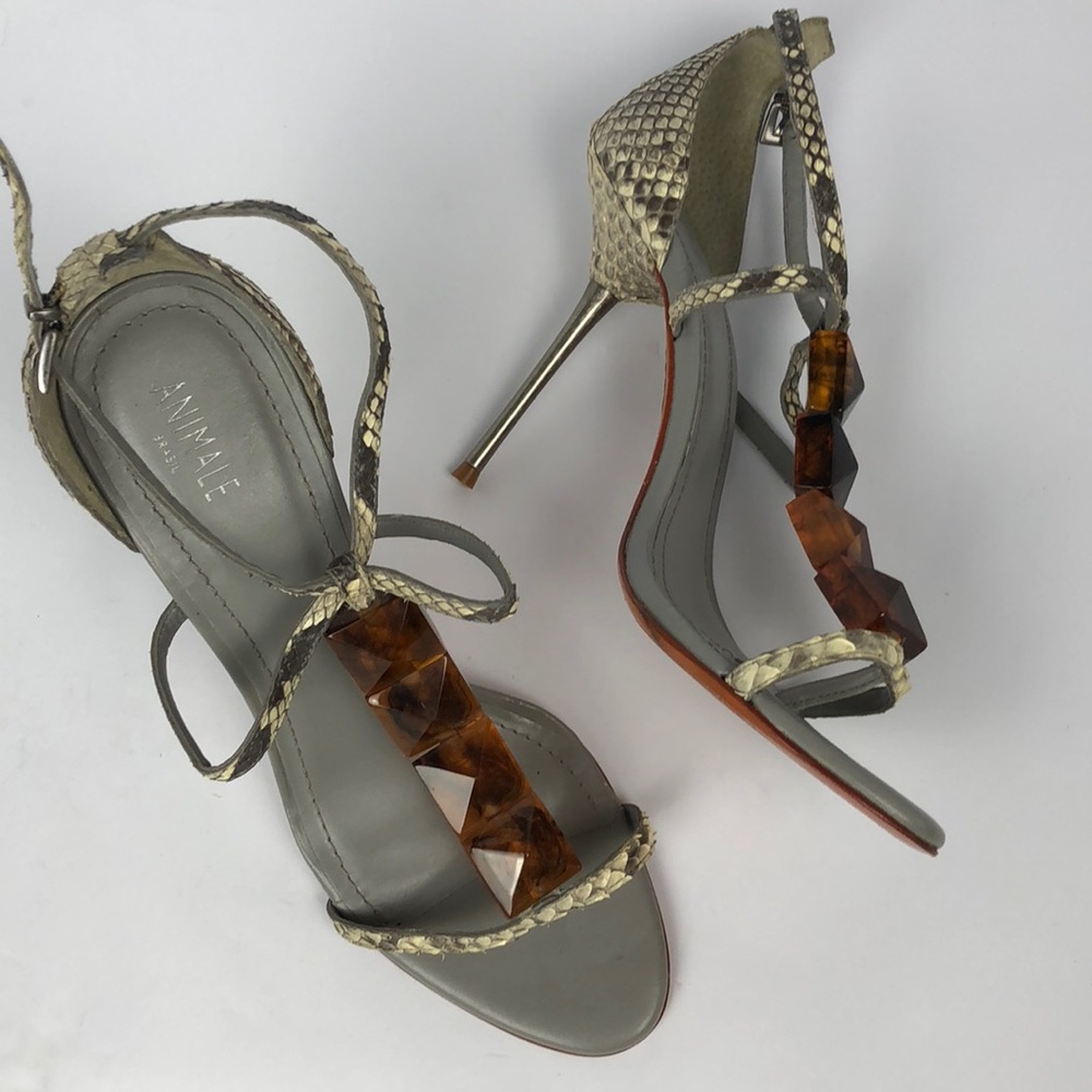 Animale Snake-Embossed Beige & Brown Tortoiseshell Bead Stiletto Sandals